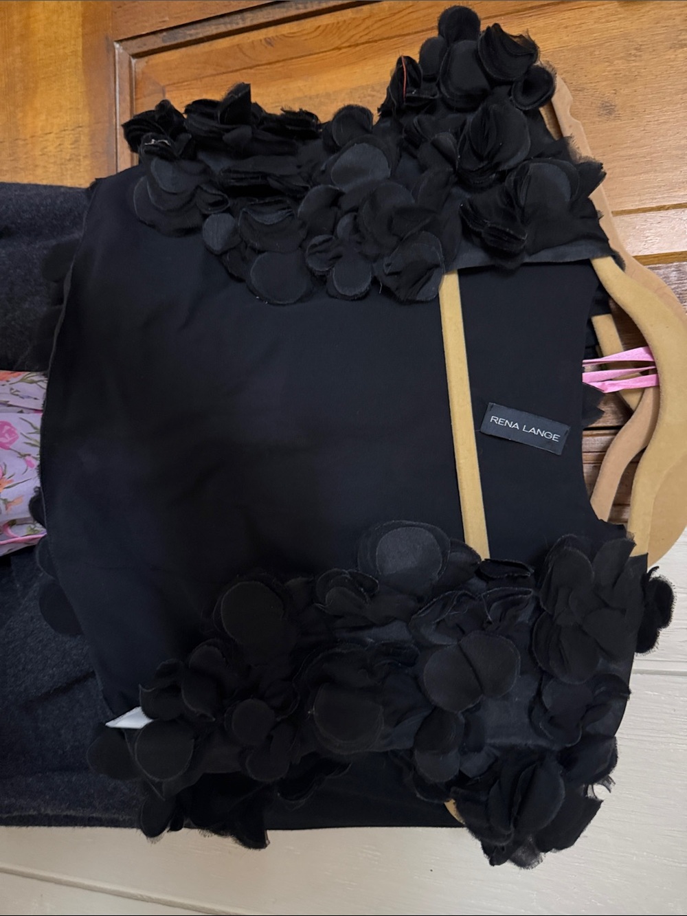 Rena Lange Black Sleeveless Floral Appliqué Top
